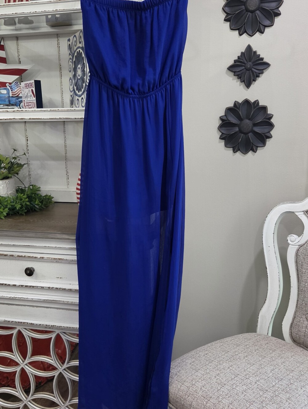 Karlie Strapless Royal Blue Maxi Dress